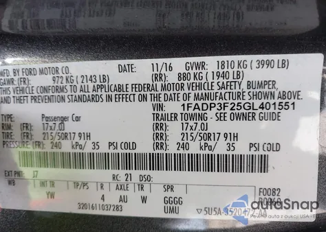 2016 Ford Focus Se from USA, damaged, VIN 1FADP3F25GL401551